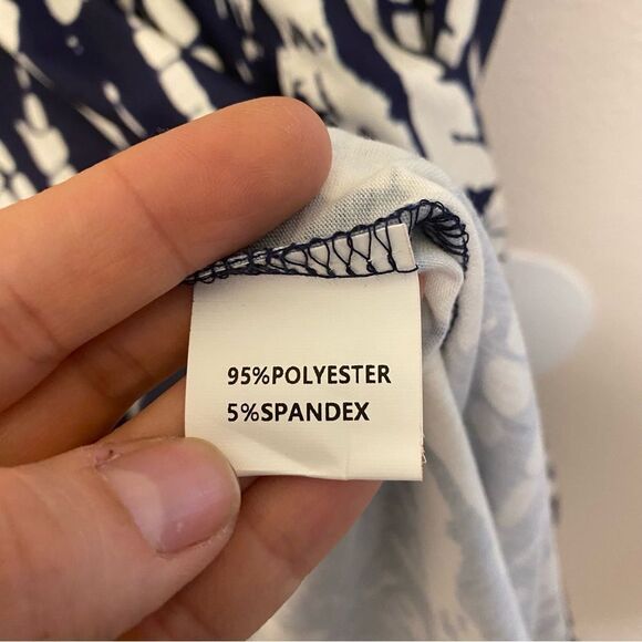 Navy blue print stretch v neck wrap midi summer sleeveless dress M NEW - Picture 7 of 10